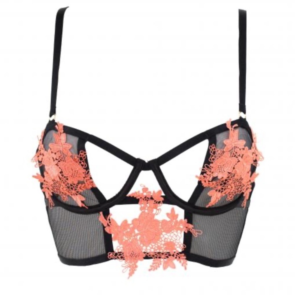 New! Bluebella Fonteyn Black and Coral Lace Bra 1715